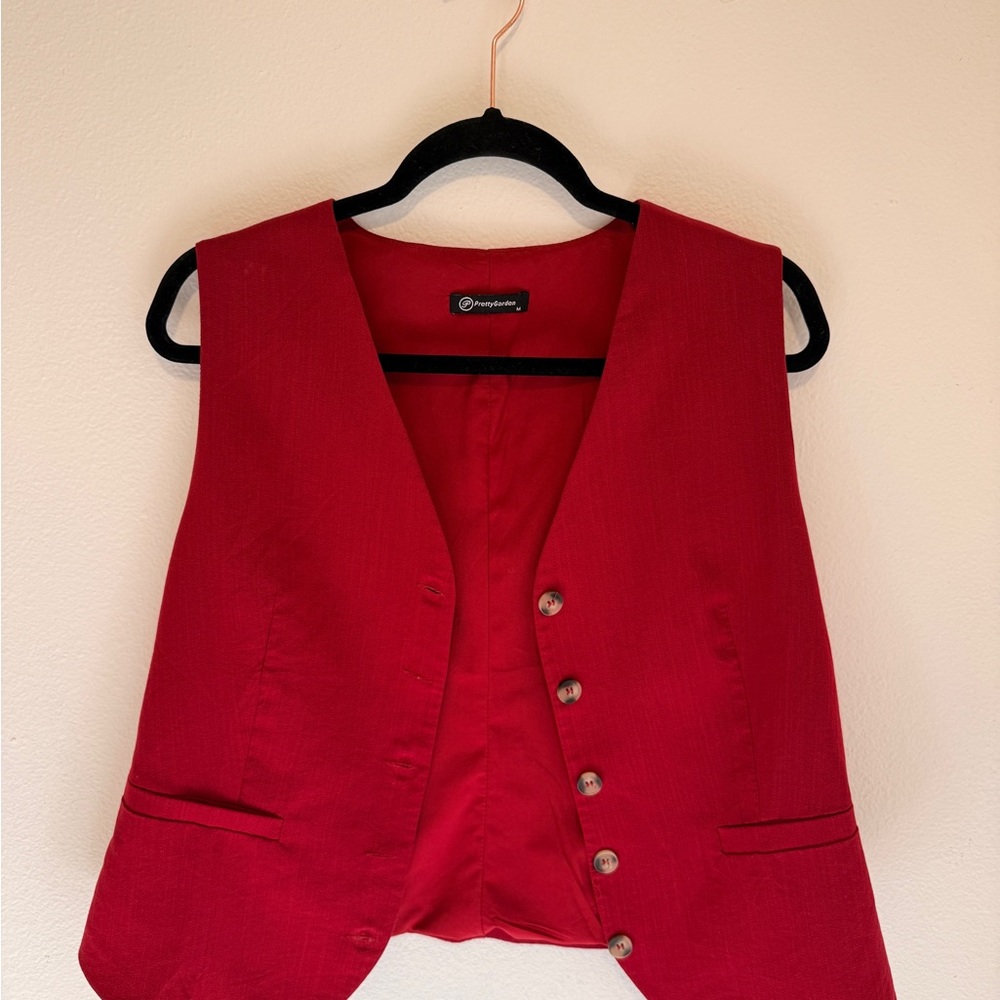 Red Button-Up Vest and matching shorts
